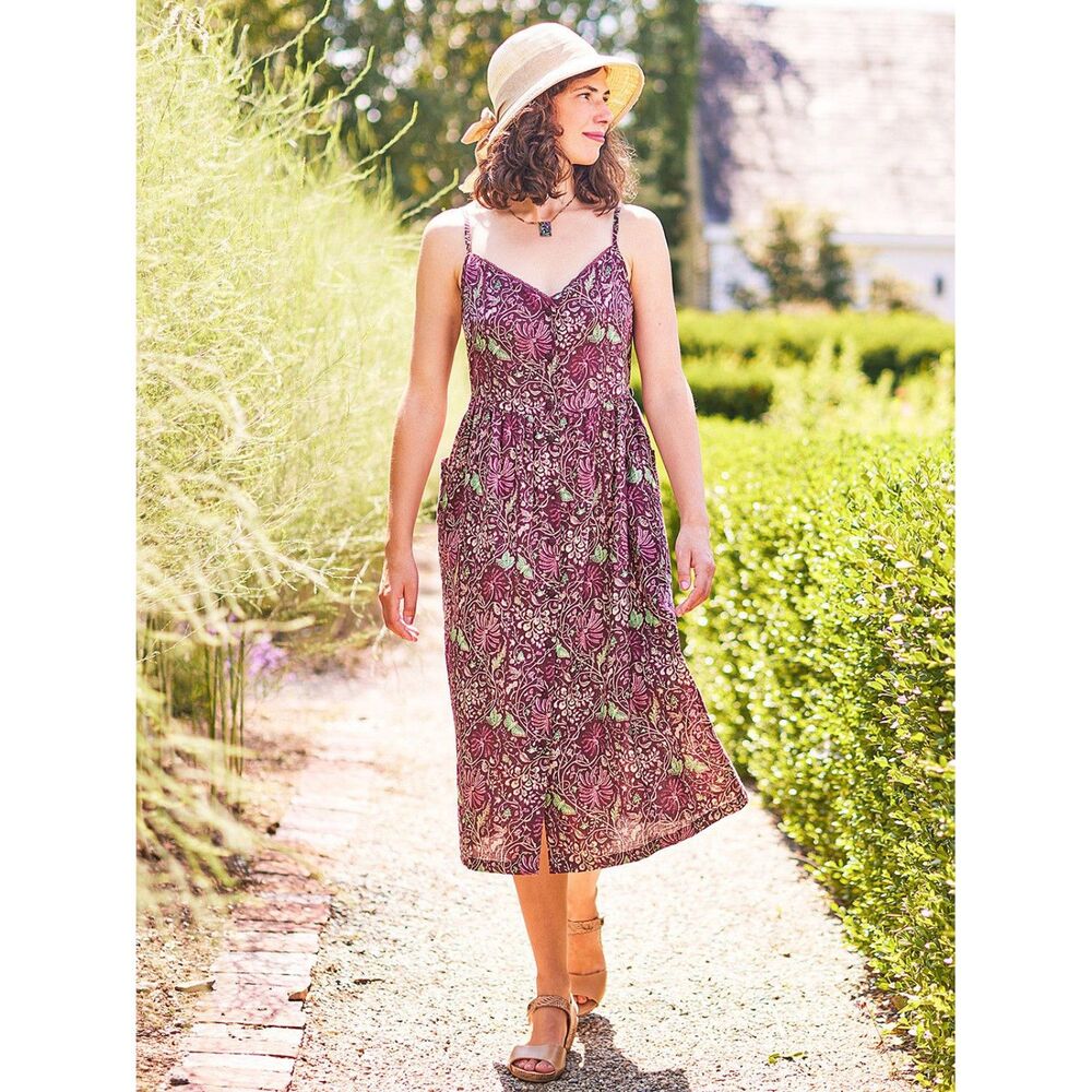 April Cornell XL Butterfly Vine Sundress Fig Cotton Crochet Trim Cottagecore